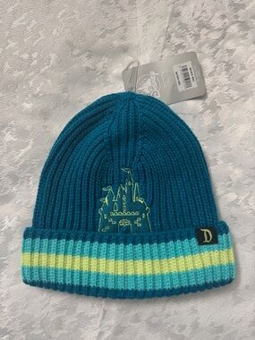 Disney Teal Knit Beanie with embroidered castle. NWT.